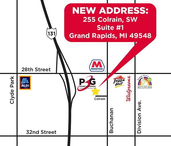 Map to Phase 3 Graphics, 255 Colrain SW, Ste 1, Grand Rapids MI 49548